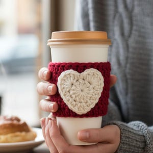 Heart Cup Cozy Crochet Pattern PDF | Beginner Coffee Sleeve