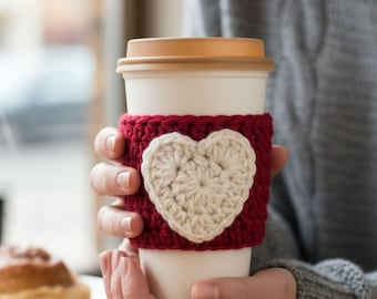 Heart Cup Cozy Crochet Pattern PDF | Beginner Coffee Sleeve