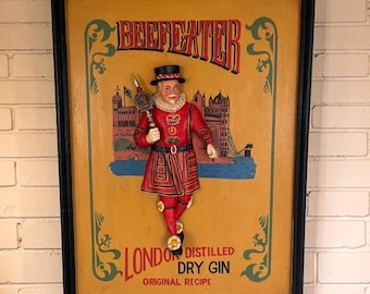 Large Vintage Beefeater Gin Advertising / Sign 3D Pub Wall Plaque / Bar Decor
