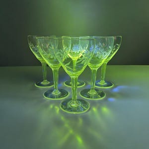 Set di 6 calici da vino/sherry in vetro vintage Uranium da 150 ml, decorazione da tavola