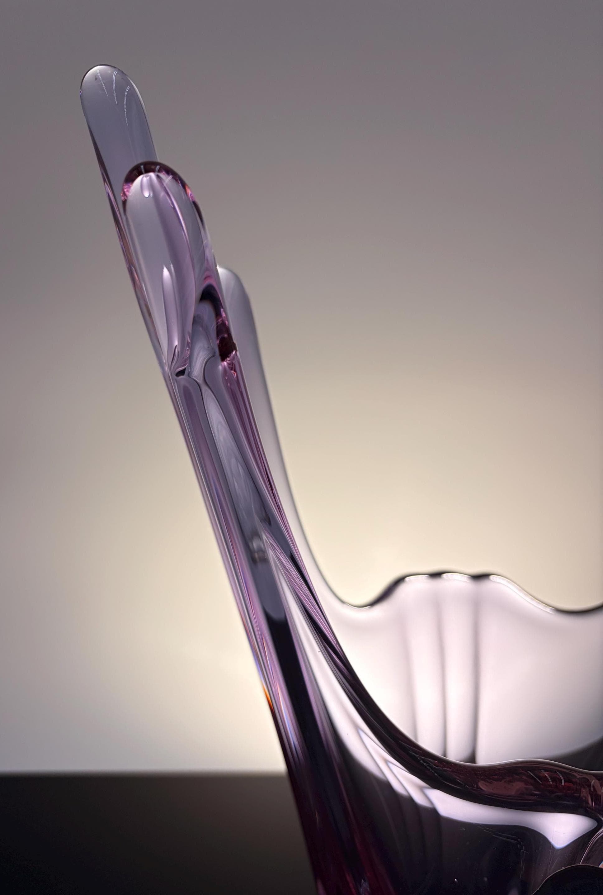 Val Saint Lambert Pink Crystal Vase / Vintage Belgian Art Glass