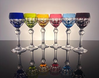 Vintage Nachtmann Bleikristall Likörgläser / 6er-Set / Farbiges deutsches Schliffglas