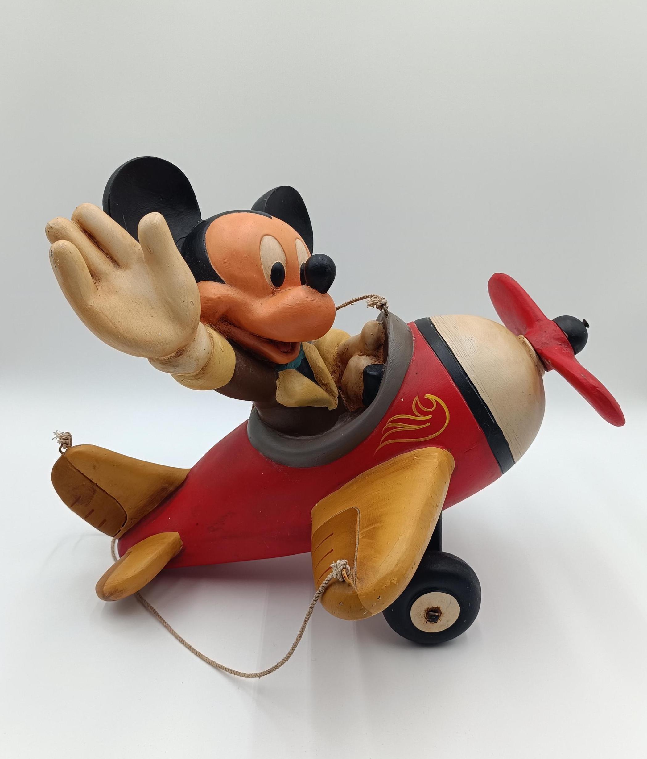 37 Cm Vintage Disney Mickey Mouse Airplane / Large Resin Figurine 