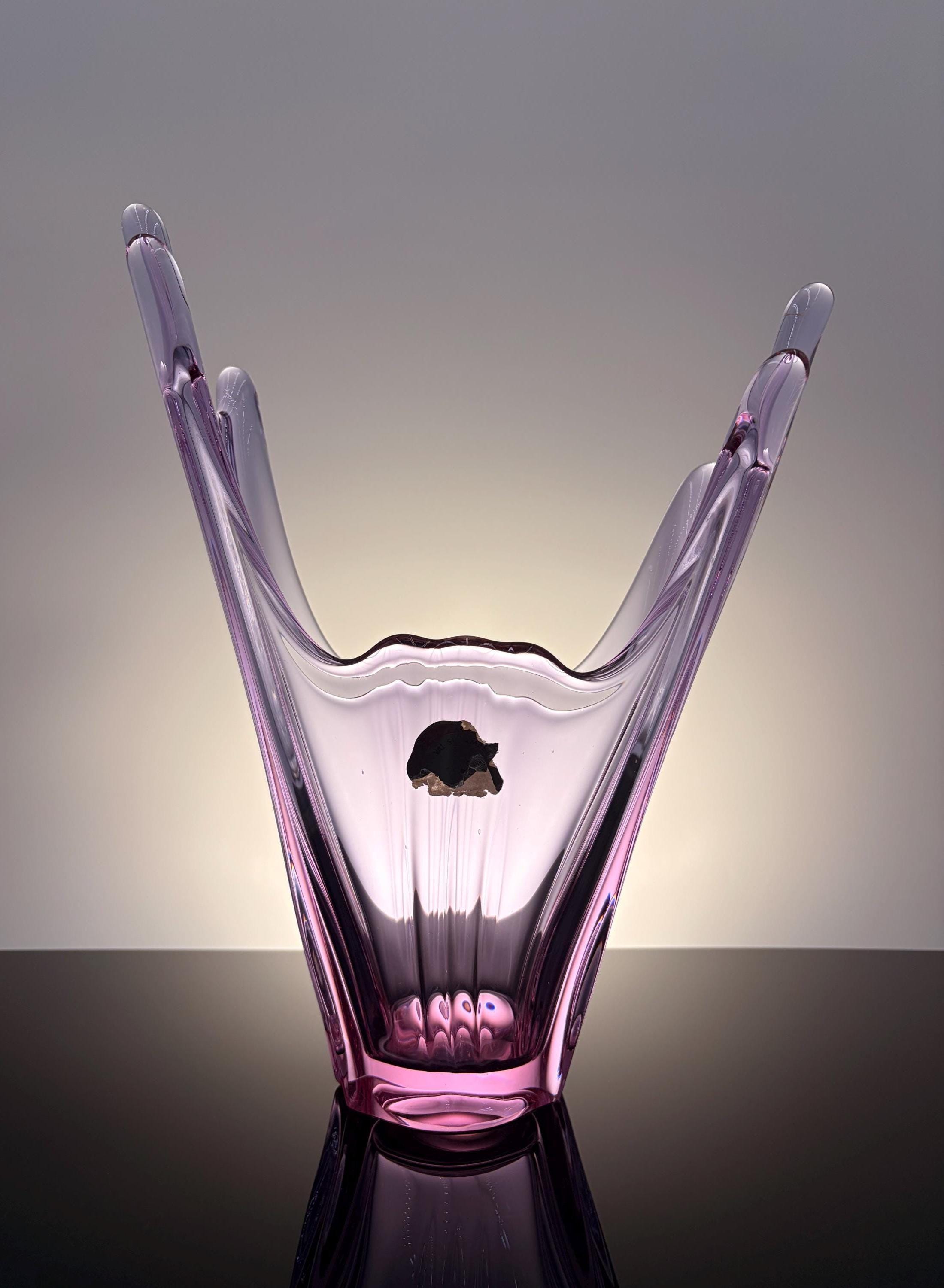 Val Saint Lambert Pink Crystal Vase / Vintage Belgian Art Glass