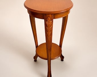 French Vintage Wooden Side Table / Carved Pedestal Table / Plant Stand with Lower Shelf
