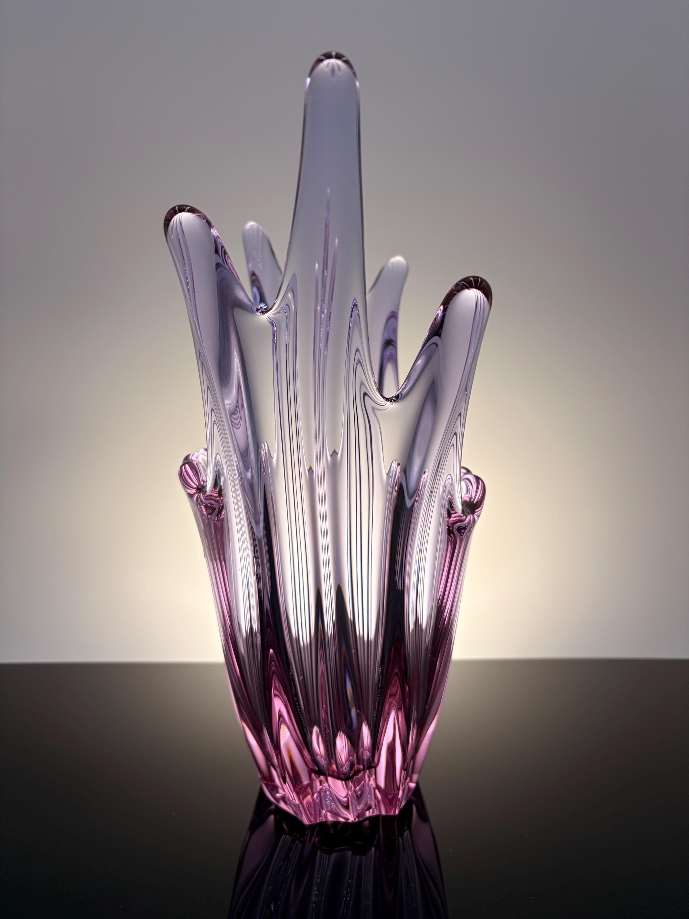 Val Saint Lambert Pink Crystal Vase / Vintage Belgian Art Glass
