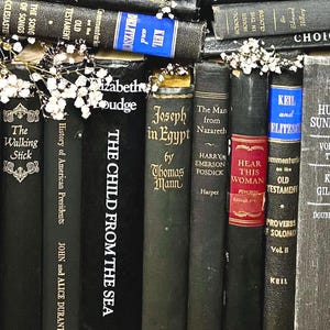 May include: A selection of vintage books, including titles such as "The Child From The Sea" and "Hurry Sundown." The books are mostly black with gold lettering and some have floral decorations. The spines show authors and publishers.