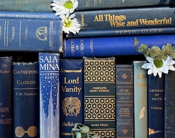 Vintage Books | Shades of BLUE | Hardcover | Office Decor, Shelf Display, Old Library, Staging Photo Prop, Wedding Decor, Vintage Gifts