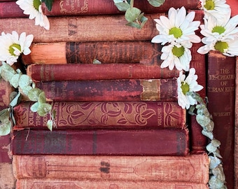 Vintage Red Hardcover Books | Decorative Old Books | Custom Curated | Office Decor, Shelf Display, Wedding Decor, Library Decor