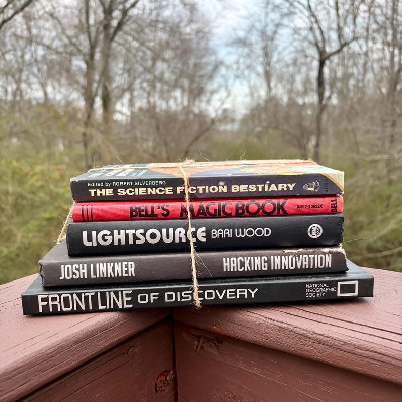 Vintage Book Lot | Science Fiction, Technology, Astronomy, Magic Books | STEM | Nerdy Office & Game Room Set Up Decor image 1