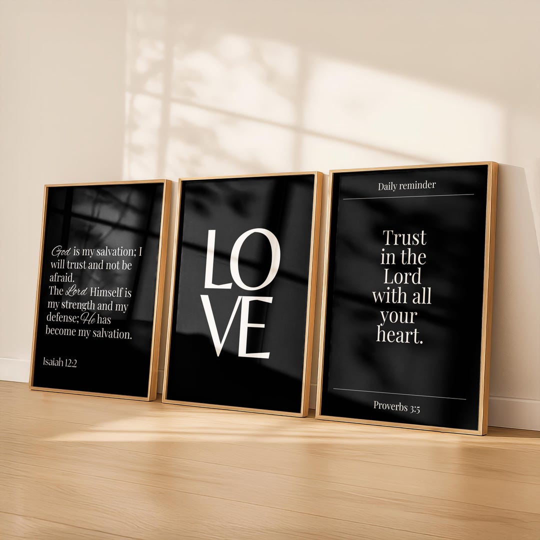 Black Christian Wall Art Prints Set of 3 | Bible Verse Posters | Modern ...