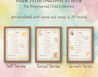 Set di stampe personalizzate con affermazioni positive per bambini / Apprendimento socio-emotivo (download digitale)