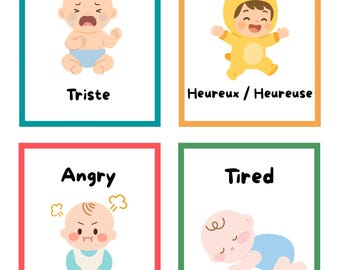 Schede didattiche sulle emozioni bilingue / Apprendimento di inglese e francese (download digitale)