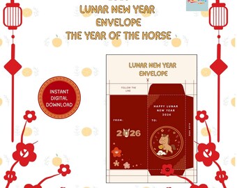 Modello fai da te per busta rossa dell'anno del cavallo / Capodanno lunare Lai See (PDF)