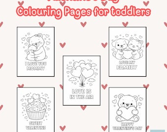 Pagine da colorare di San Valentino per bambini piccoli, schede di attività (download digitale)