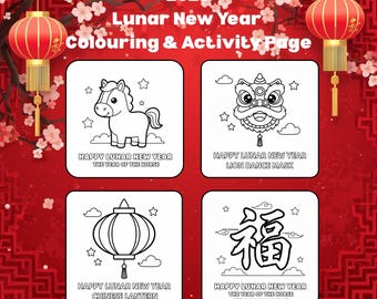Disegni da colorare per il Capodanno lunare per bambini piccoli / Anno del Cavallo (Stampa digitale)