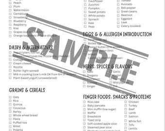 Registro stampabile dello svezzamento del bambino / Elenco dei 100 primi alimenti (A4 e US Letter)