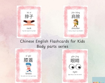 Schede didattiche sulle parti del corpo in cinese e inglese / Apprendimento bilingue (PDF)