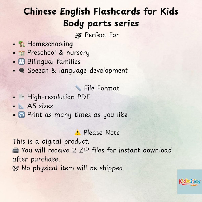 Chinese English Body Parts Flashcards | Bilingual Learning (PDF) - Etsy