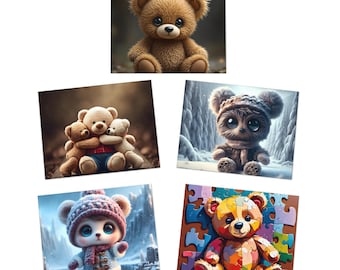 Teddy Bear Greeting Cards, Multi-Design Note Cards, 5-Pack