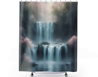 Cortina de ducha con cascada brumosa / Decoración de baño con cascadas serenas