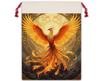 Bolsa de regalo con ilustración de Fénix ardiente / Bolsa con cordón de pájaro mítico