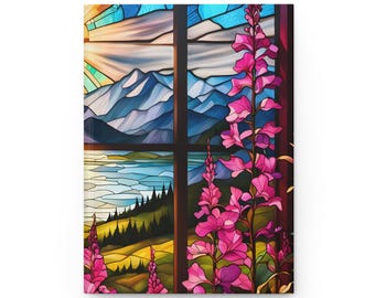 Diario con escena de ventana de Fireweed de Alaska / Tapa dura mate
