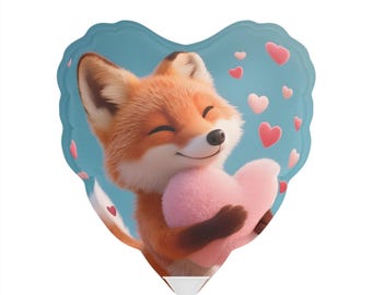 Globo de corazón con forma de zorro abrazando / Recuerdo de Mylar "Te amo" (6 pulgadas)