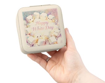 Estuche de viaje para joyas con diseño de osos de malvavisco "Happy White Day" / Organizador portátil compacto