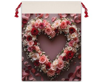 Bolsa de regalo con corona de corazón de rosas / Bolsa de regalo floral para San Valentín