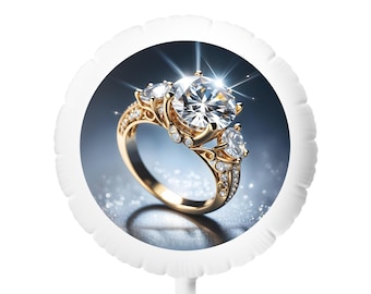 Anillo de compromiso de diamantes con globo de helio de mylar / Joyería brillante para decoración de fiestas