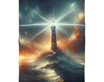 Funda nórdica de microfibra con diseño de faro en el mar y cielo nocturno náutico