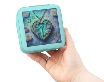 Estuche de viaje/organizador portátil para joyas con forma de corazón y ojo de cerradura, color menta
