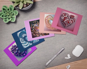 Paquete G - Tarjetas de San Valentín con forma de corazón, paquete de 5 tarjetas de felicitación