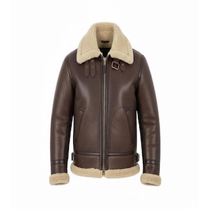 Shearling Brown Leather Jacket Genuine Luxurious Sheepskin Fur Leather B3 Bomber Leather Aviator Leather Jackets For Men