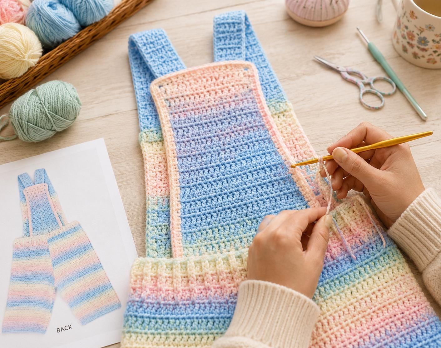 Kids Crochet Overalls Pattern PDF | Retro Striped Dungarees
