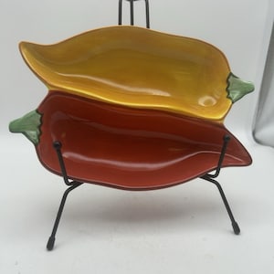 Clay Art C.A. Chili Pepper Divided Salsa Dish Ceramic Pepper Shaped Serving Tray