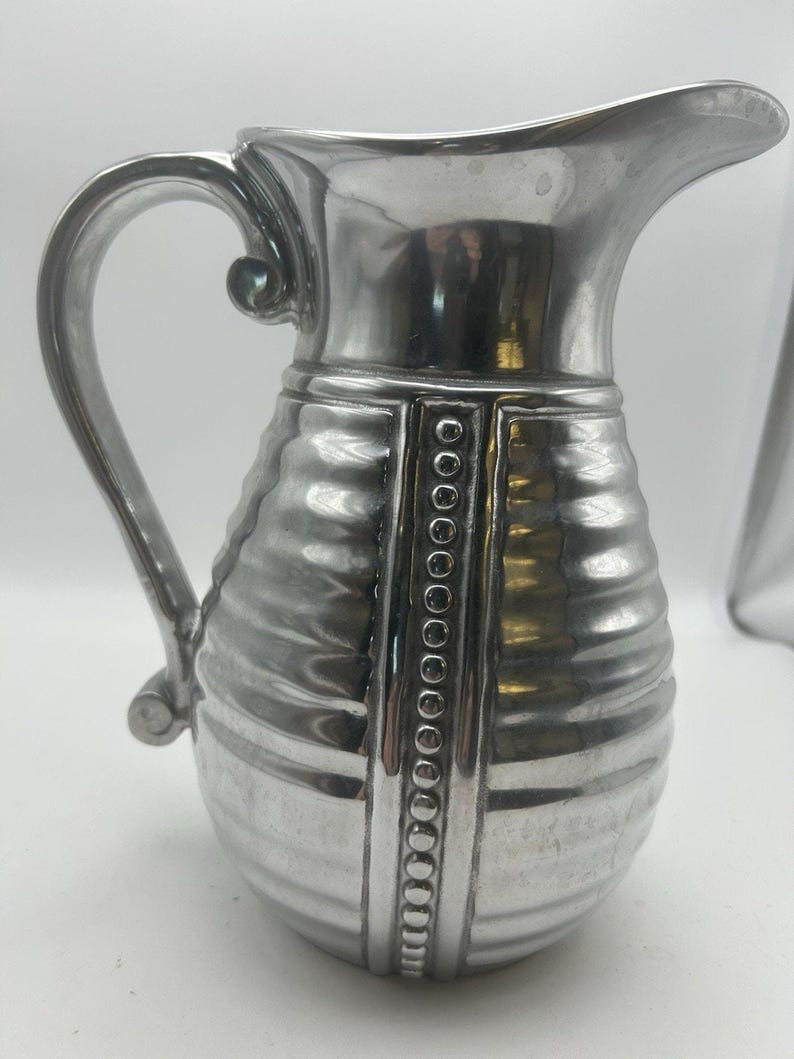 Vintage Wilton Armetale Flutes and Pearls Water Pitcher 9" RWP Pewter-Style image 1