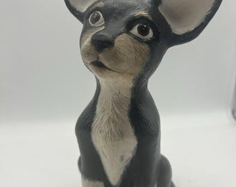 Chihuahua Figurine Hand Painted Collectible Statue Black & White