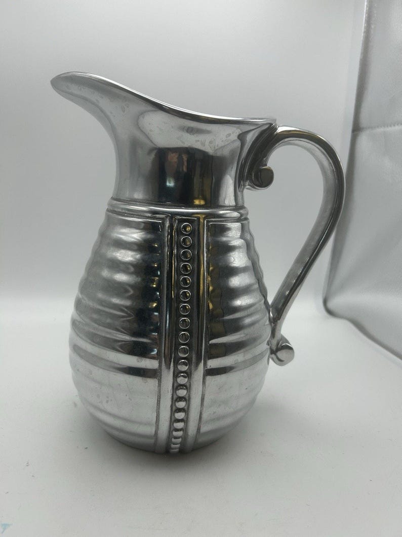 Vintage Wilton Armetale Flutes and Pearls Water Pitcher 9" RWP Pewter-Style image 3