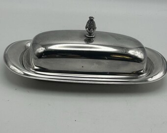 Wm A Rogers 987 Srebrna maselniczka vintage z pokrywką 8,5” x 4”MCM-Ananas