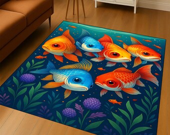 Colorful Goldfish Area Rug: Ocean Pattern, Kids' Room Decor