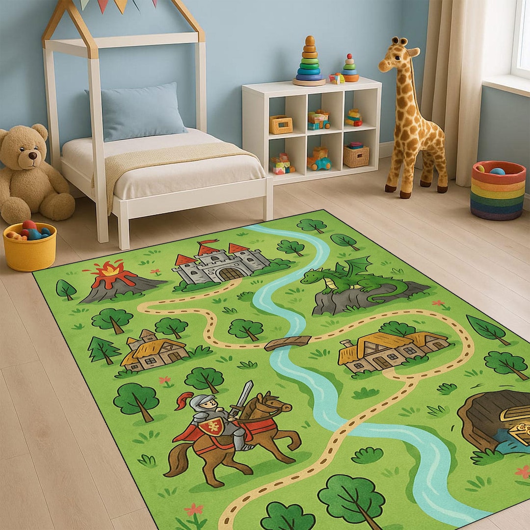 Knight's Quest Adventure Rug: Kids Playroom Medieval Castle Map - Etsy