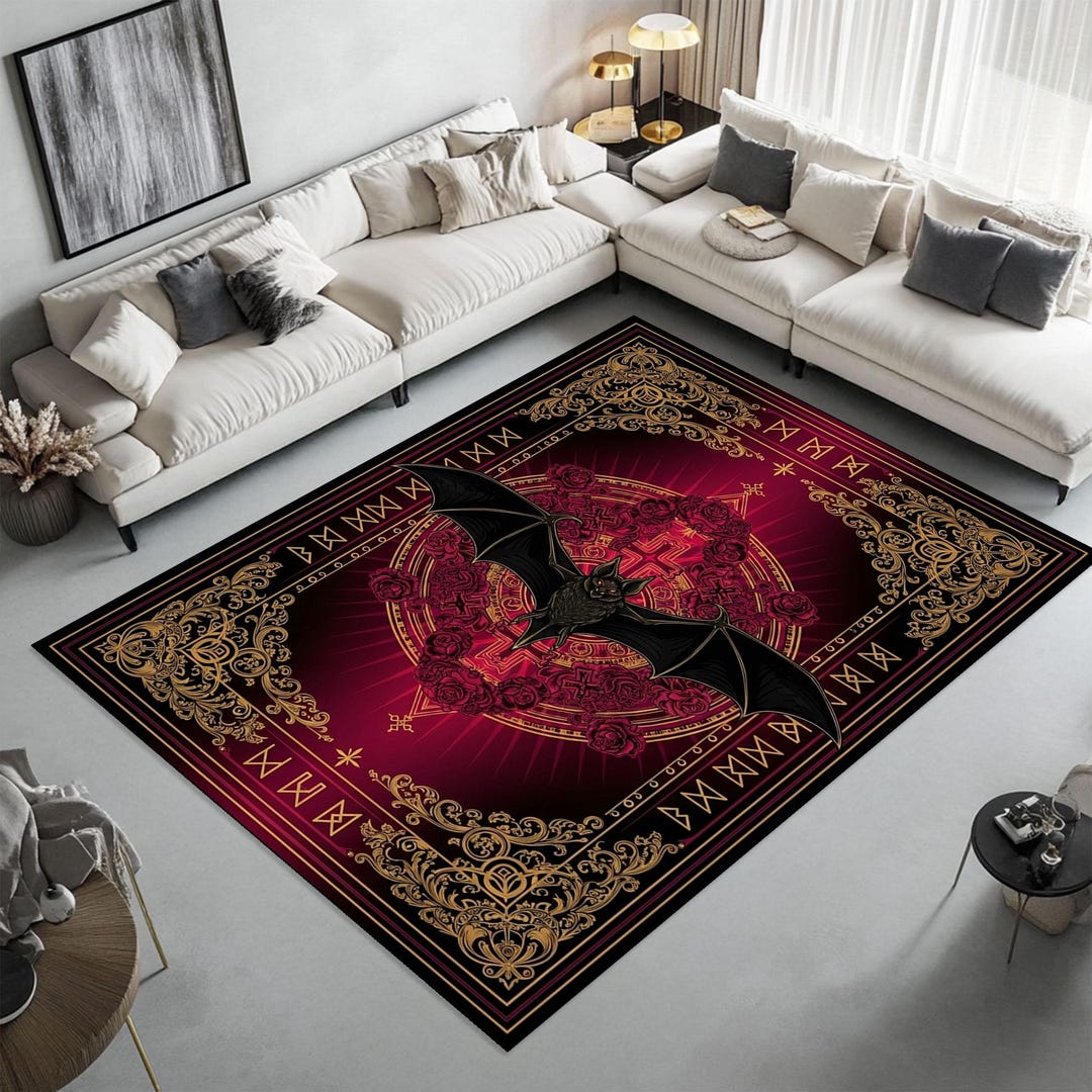 Gothic Bat Area Rug, Occult Rose Design, Dark Mystical Decor - Etsy