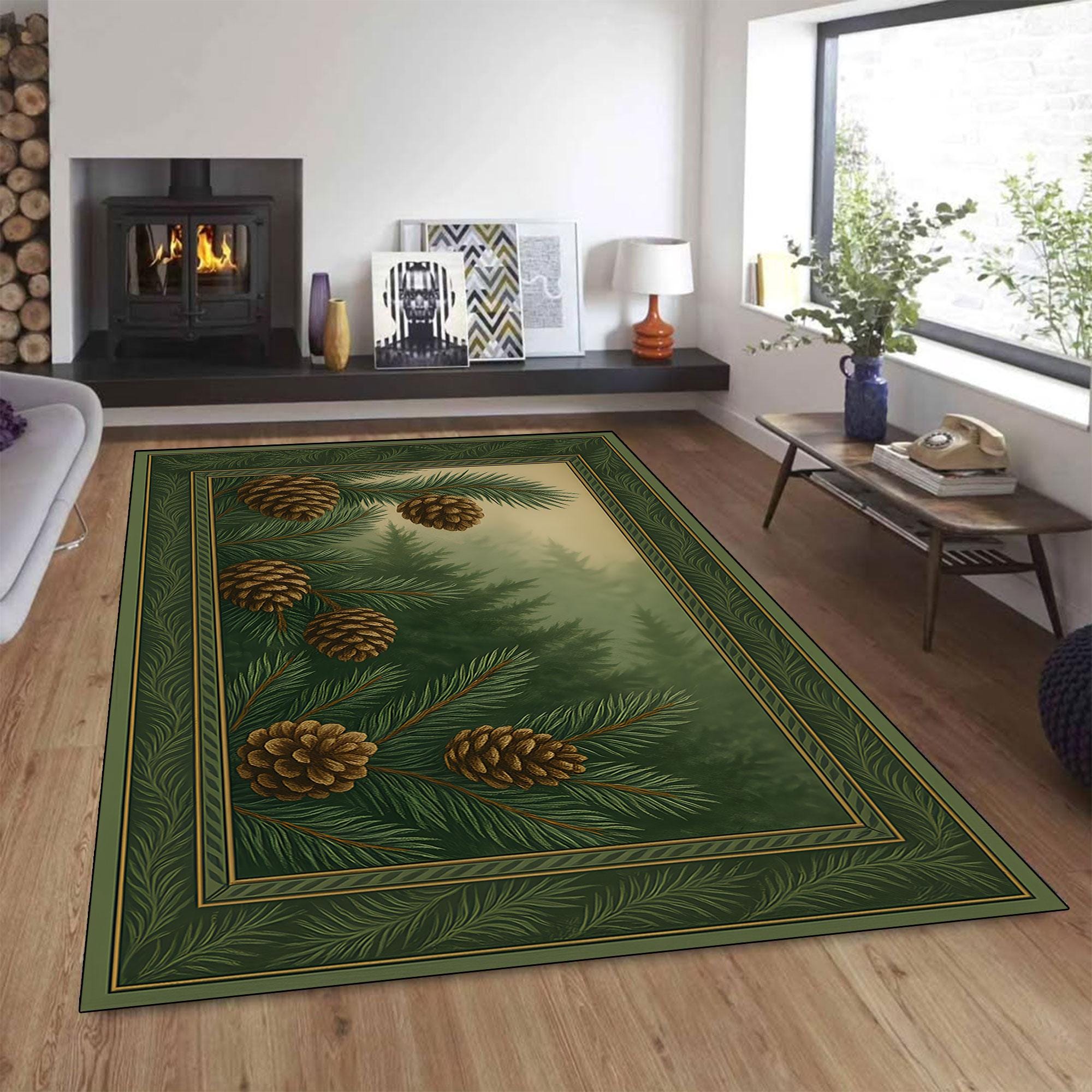 Spruce Tree Rug Evergreen Forest Area Rug: Pinecone Cabin Decor - Etsy