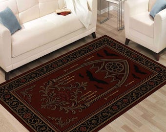 Gothic Bat Area Rug: Dark Red Victorian Candle Design