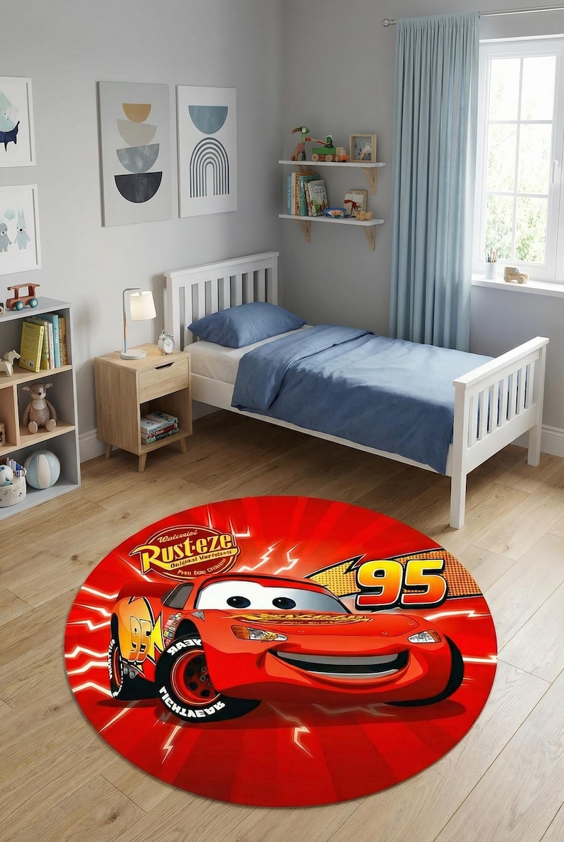 Cars 2 Rug Lightning Mcqueen Kids Rug – Red Cartoon Race Car Playroom Decor - Etsy