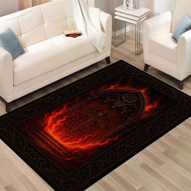 A Rug Hell Hell Gate Gothic Rug | Fiery Demon Door, Occult Decor - Etsy