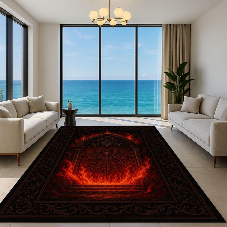 A Rug Hell Hell Gate Gothic Rug | Fiery Demon Door, Occult Decor - Etsy