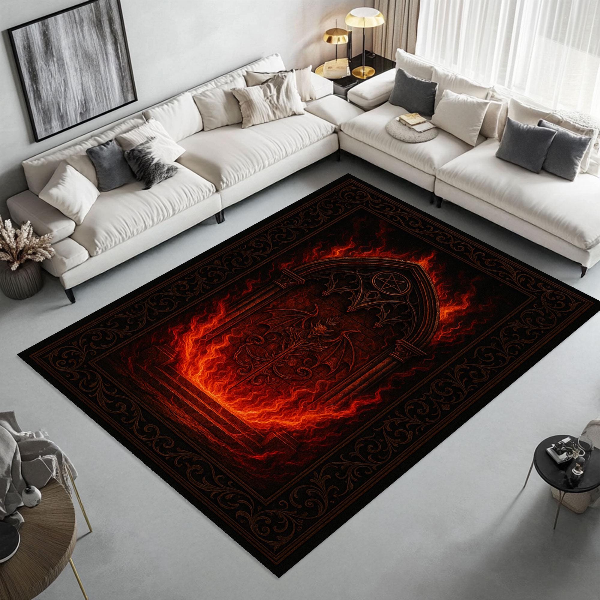 A Rug Hell Hell Gate Gothic Rug | Fiery Demon Door, Occult Decor - Etsy